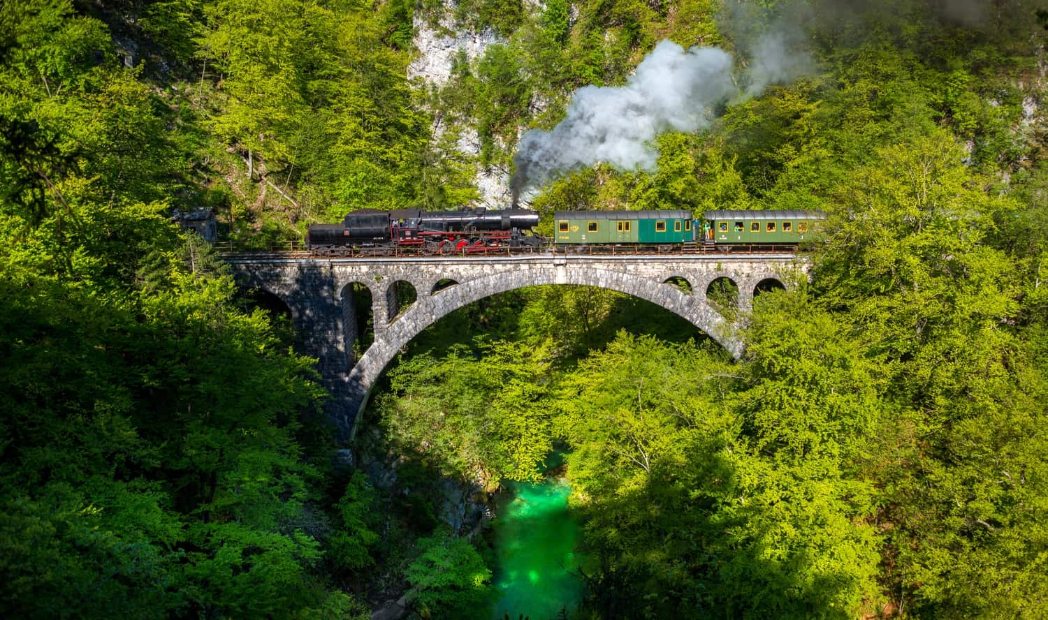 Steam train in Vintgar Gorge, Slovenia