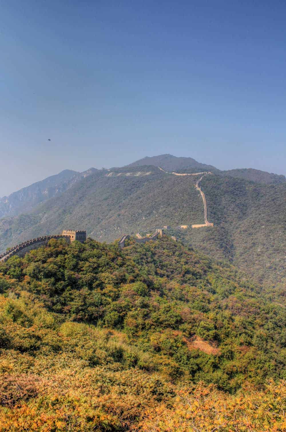 great wall of china with blue skies