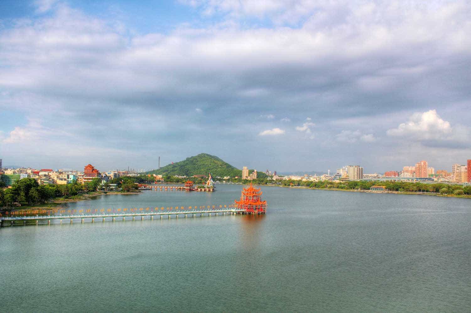 view of lotus pond lake from above in kaohsiung