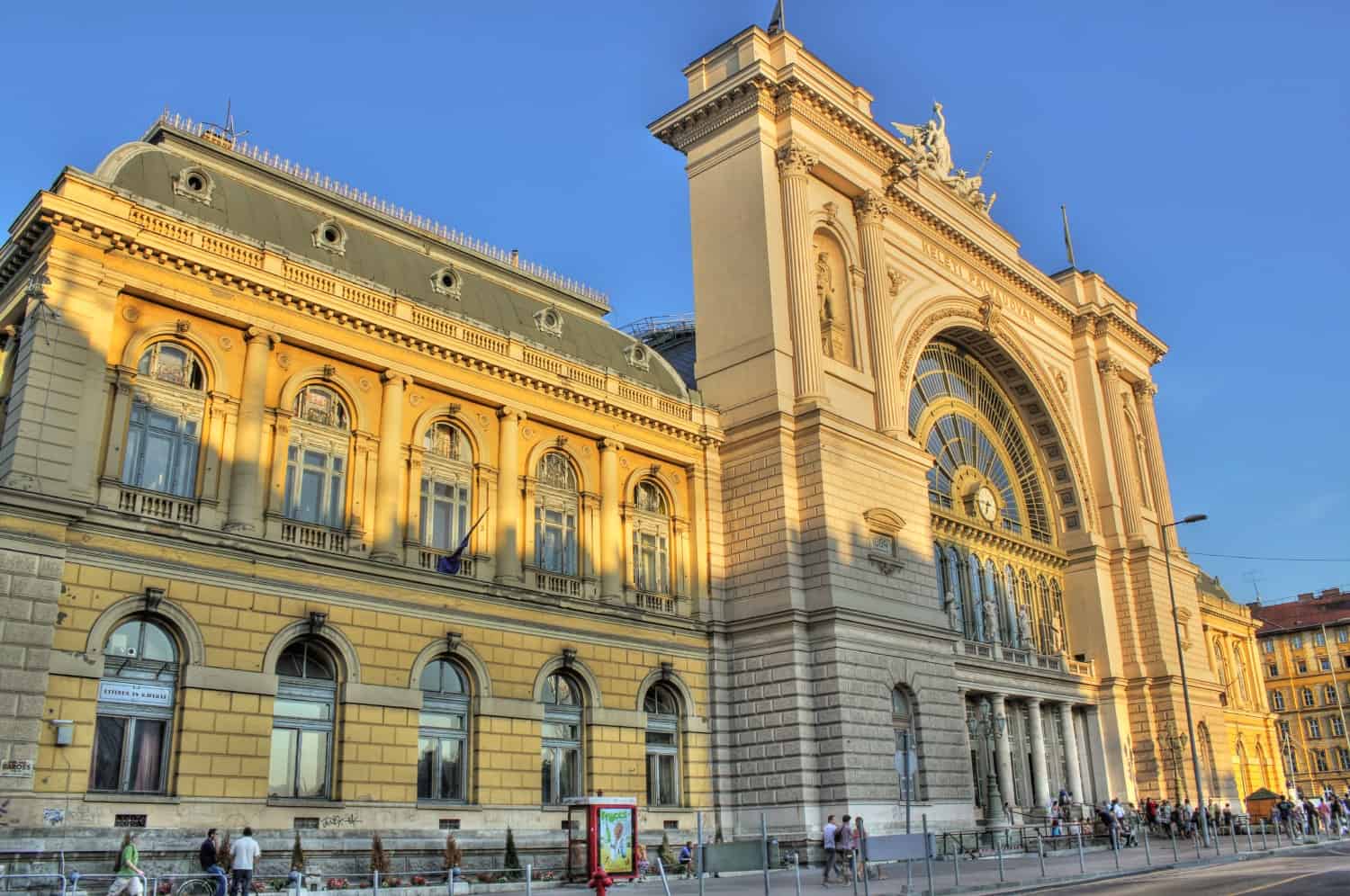 Budapest train station at sunset