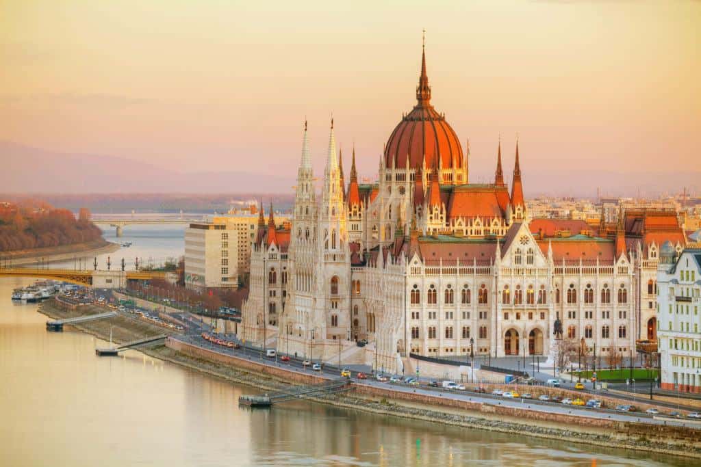 Budapest parliament at sunset