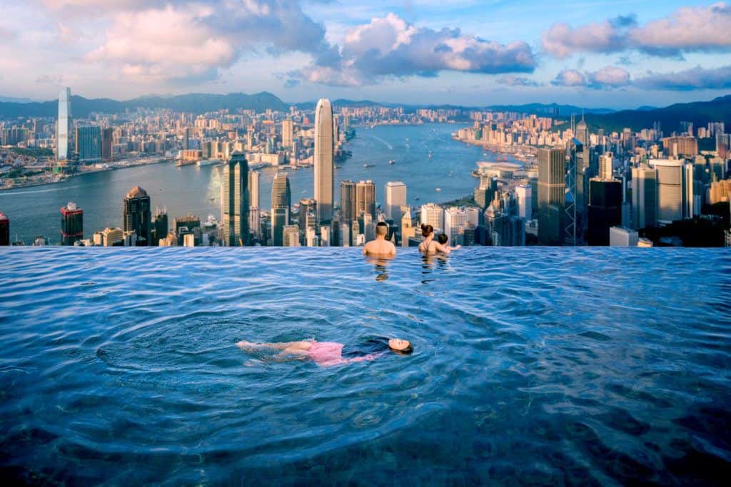 Swimming pool with view of Hong Kong