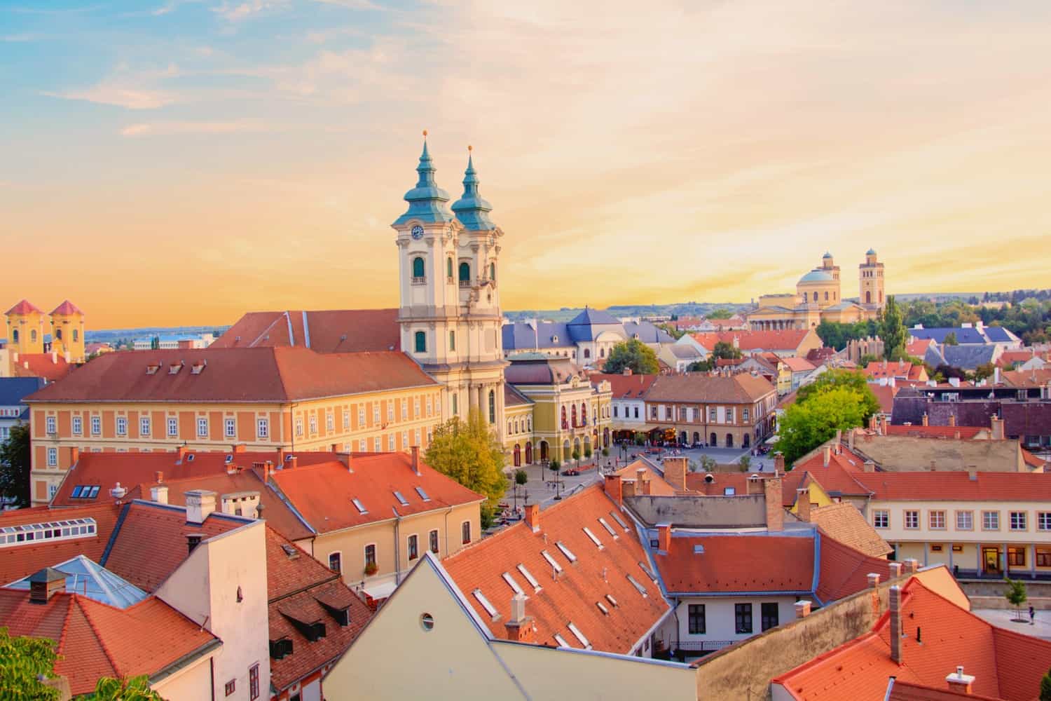 Eger from above at sunset