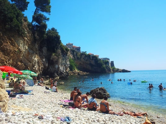 Rocky beach in Ulcinj, Montenegro