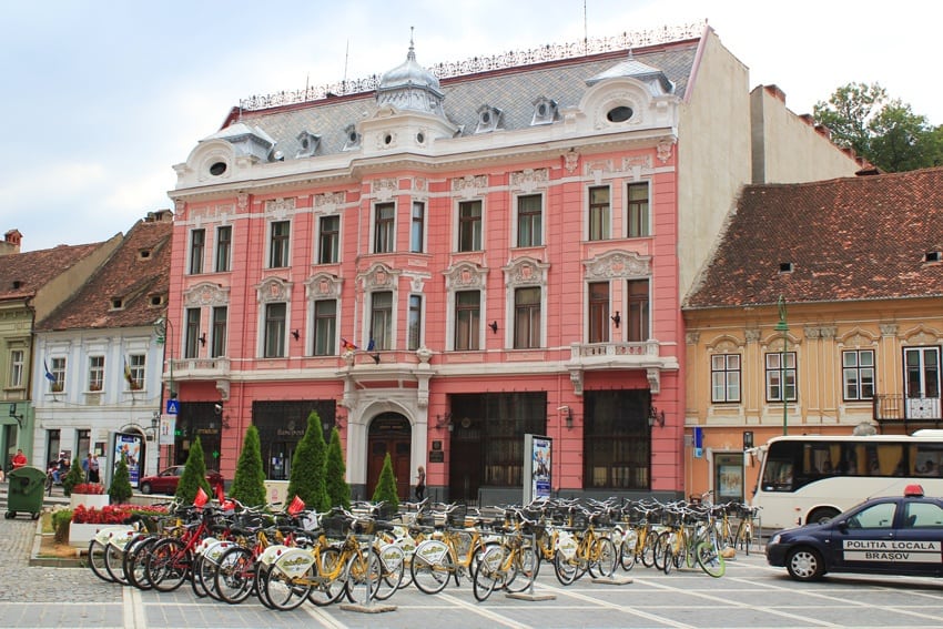 Pink building in Brasov