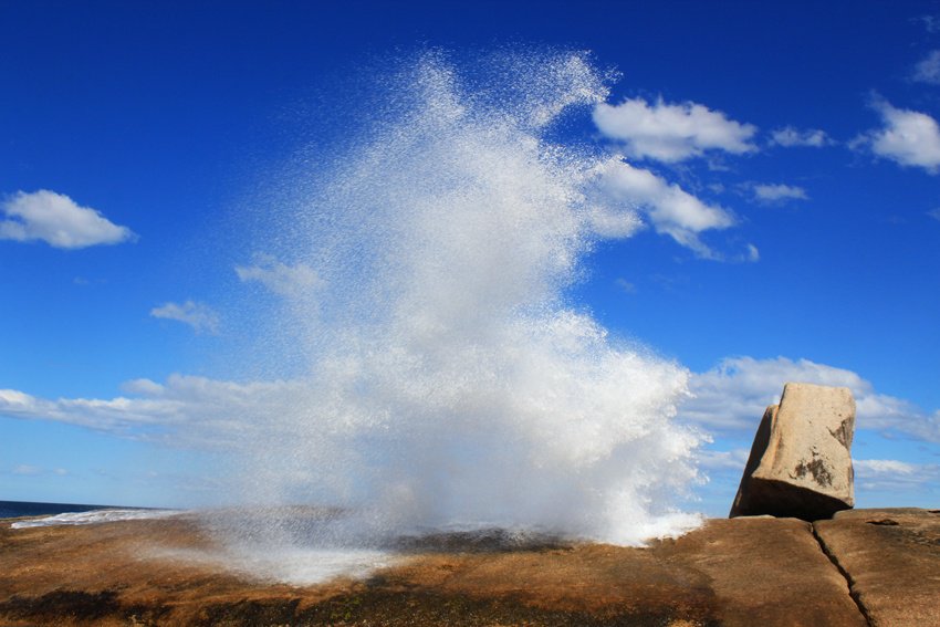 Bicheno Blowhole erupting