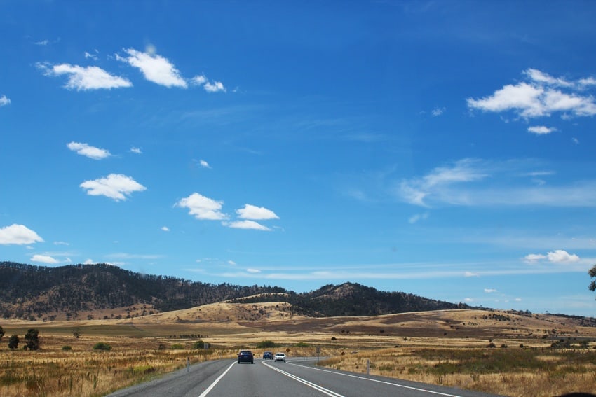 Driving on a Tasmanian road trip
