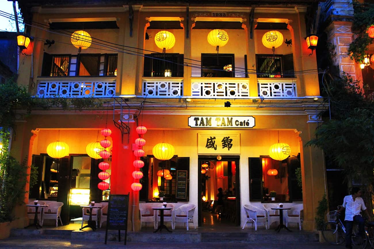 Tailor shops at night in Hoi An
