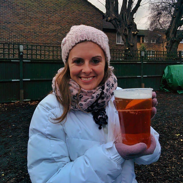 Lauren with a giant beer