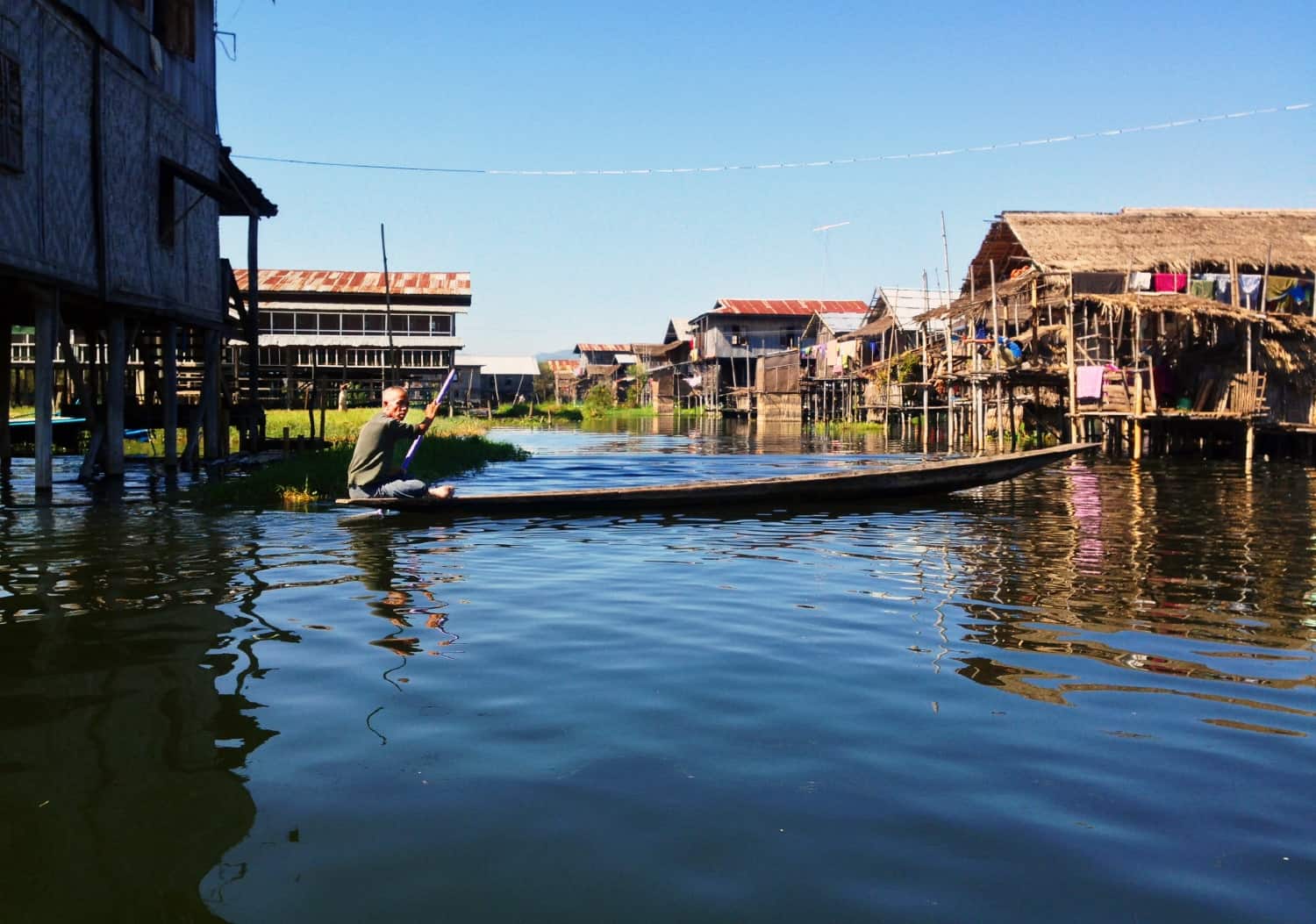 Stilt house village on Inle Lake