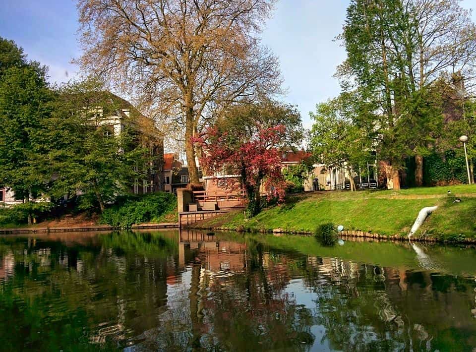 The view from our houseboat in Utrecht, the Netherlands