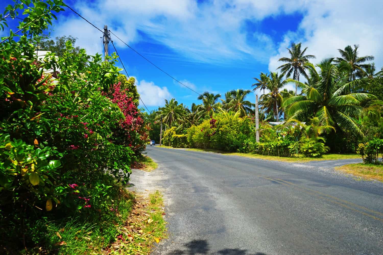 The main road in Rarotonga, the Cook Islands