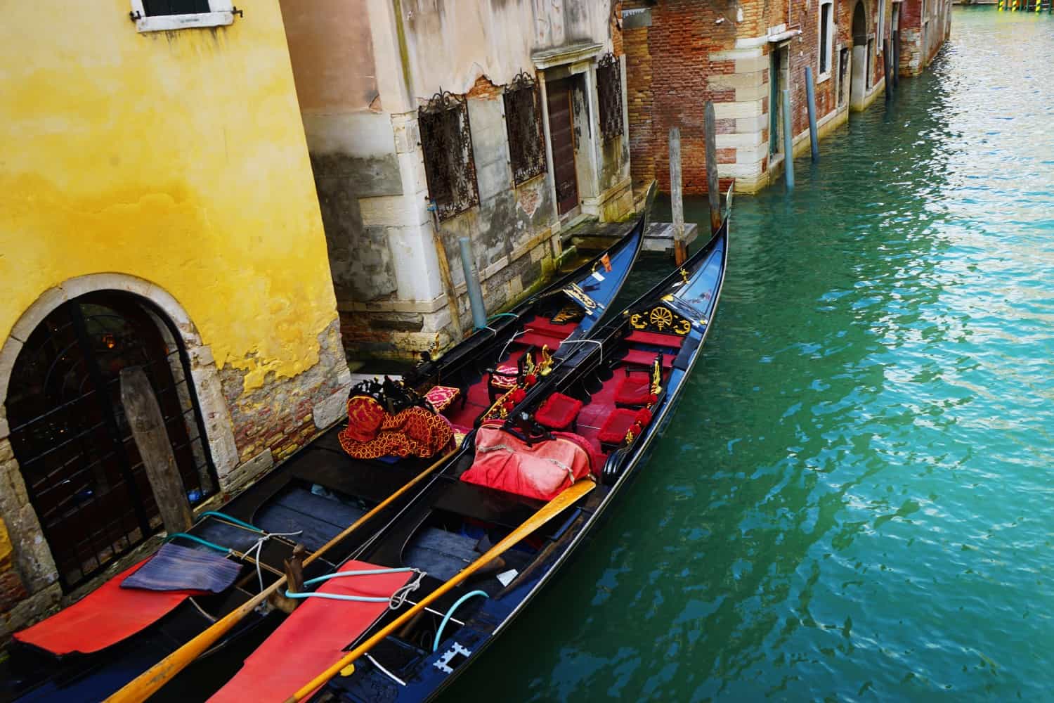 Gondolas on the canals in Venice