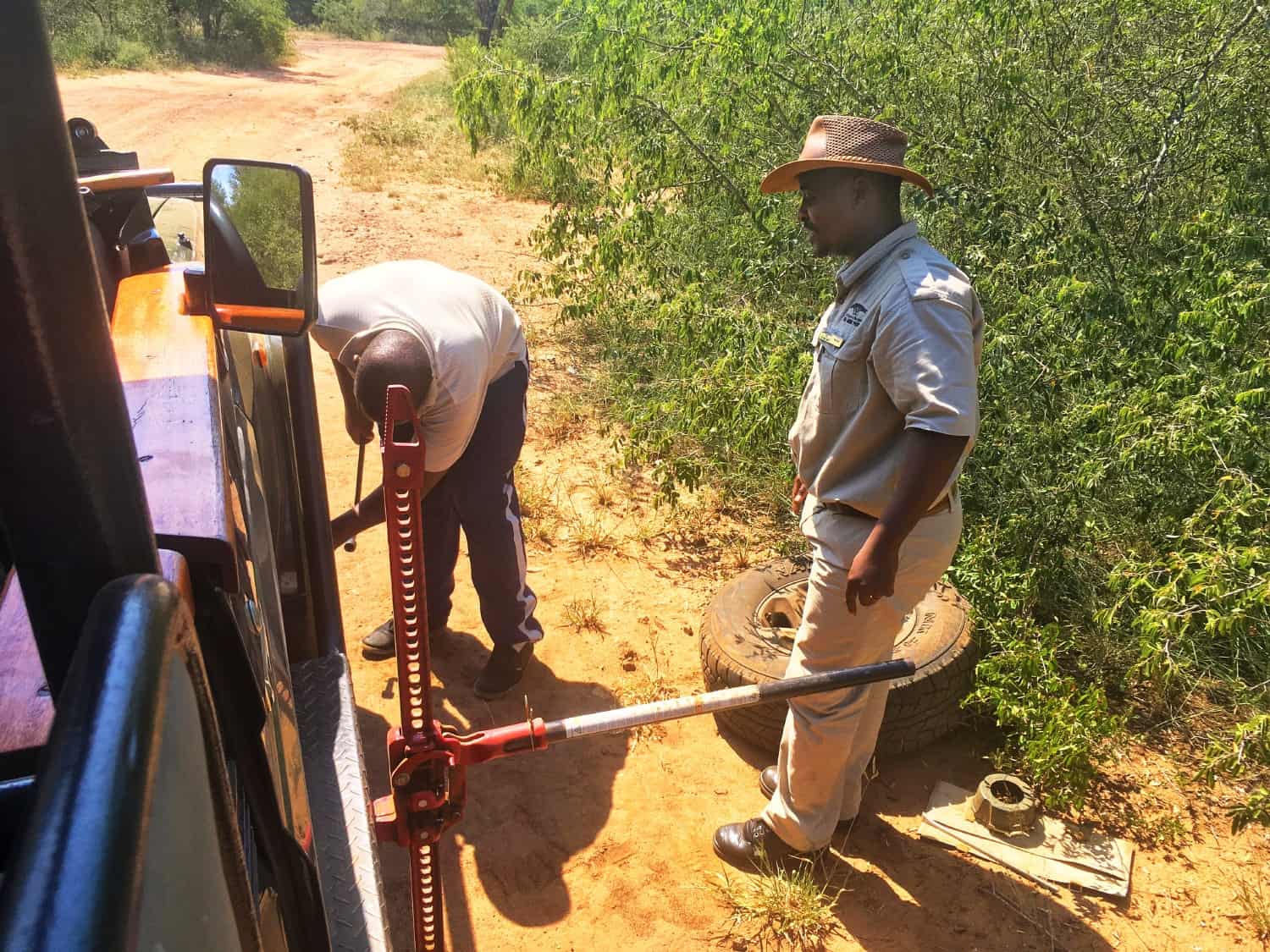 Changing a tire in Swaziland