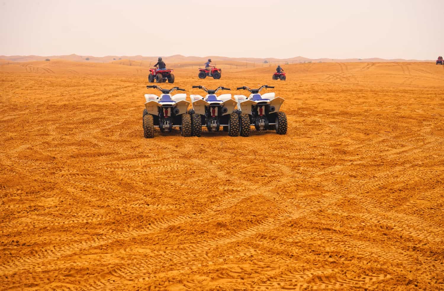 Riding ATVs over sand dunes in Dubai