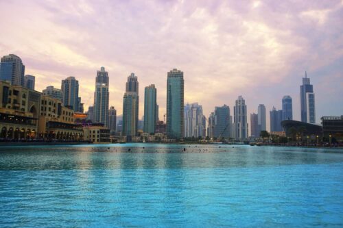 Dubai skyline at sunset