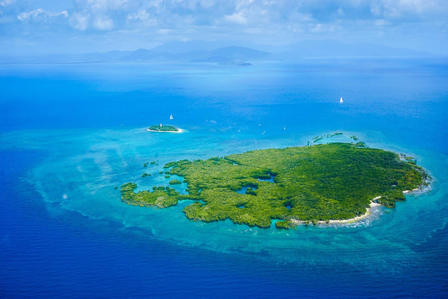 Island near Great Barrier Reef from above