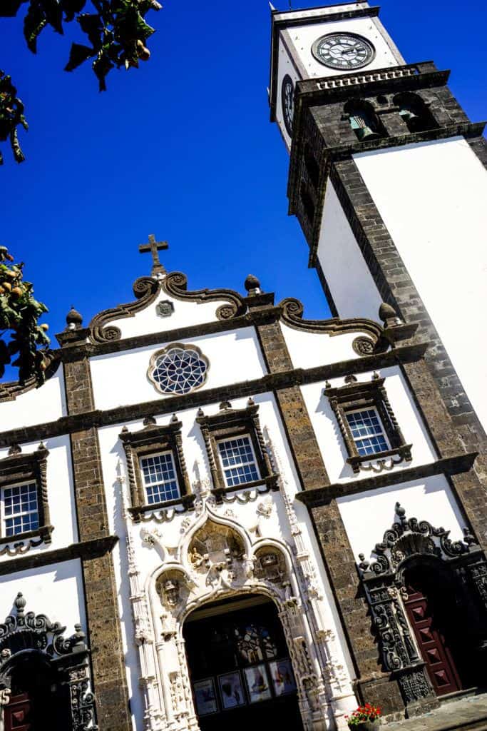 Black and white church in the Azores