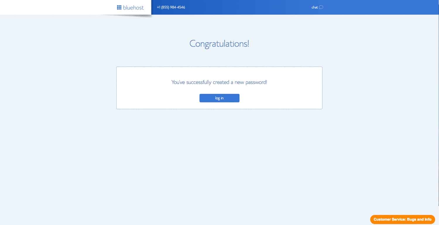 Bluehost password successful