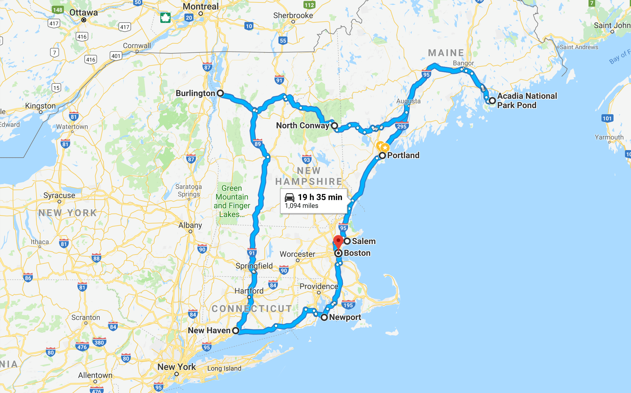 New England road trip route