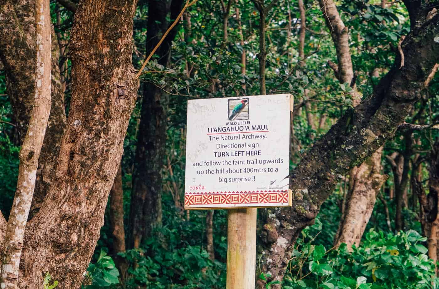 Natural archway sign in Eua Tonga