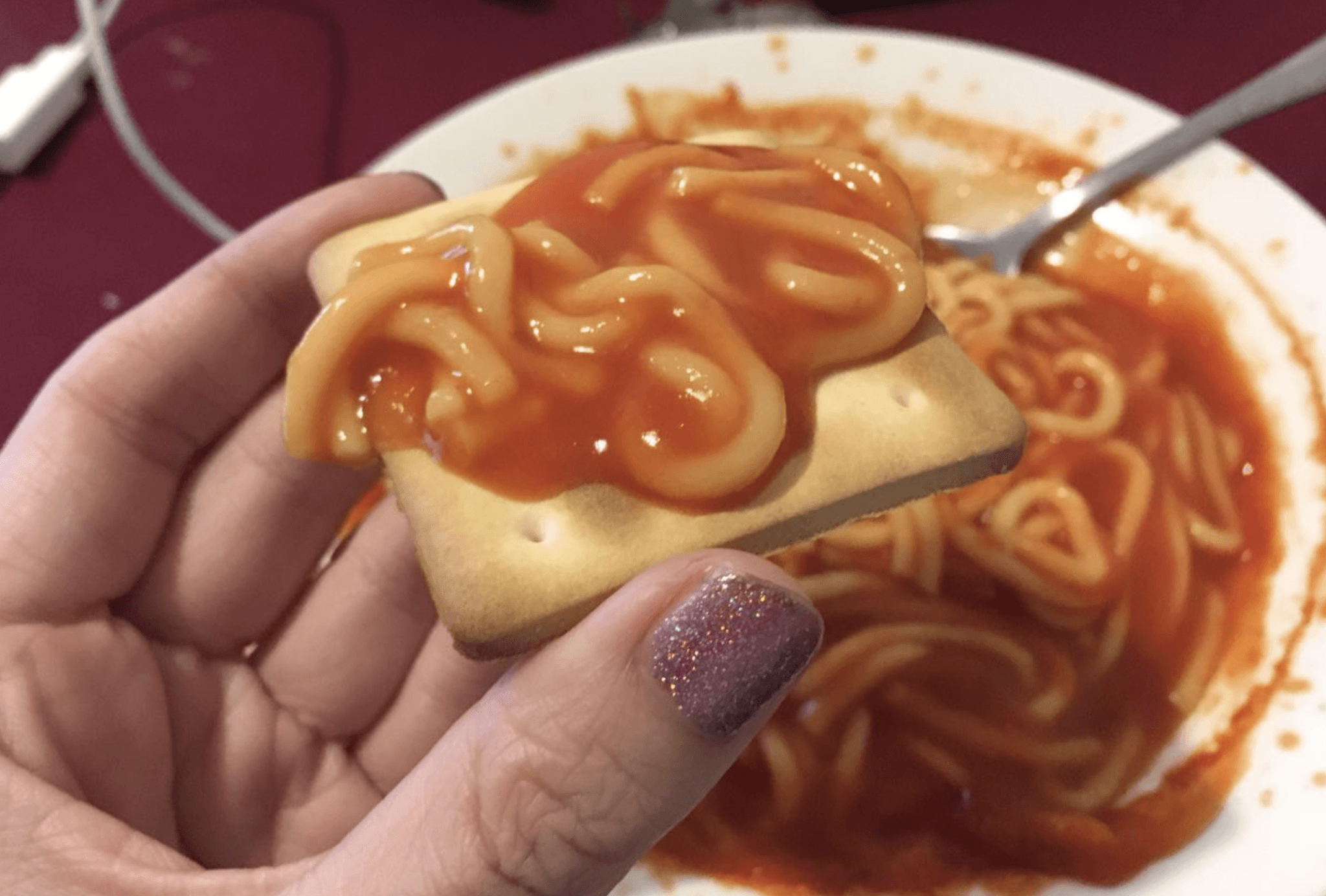 Crackers and spaghetti