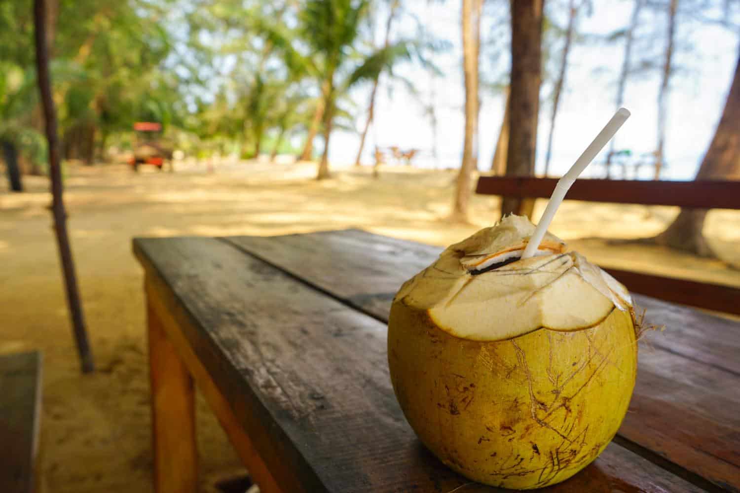 Coconut on a wooden table