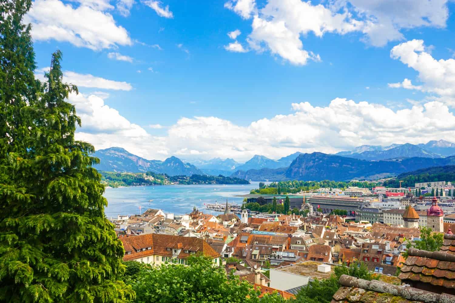 Lucerne lake and mountains from above