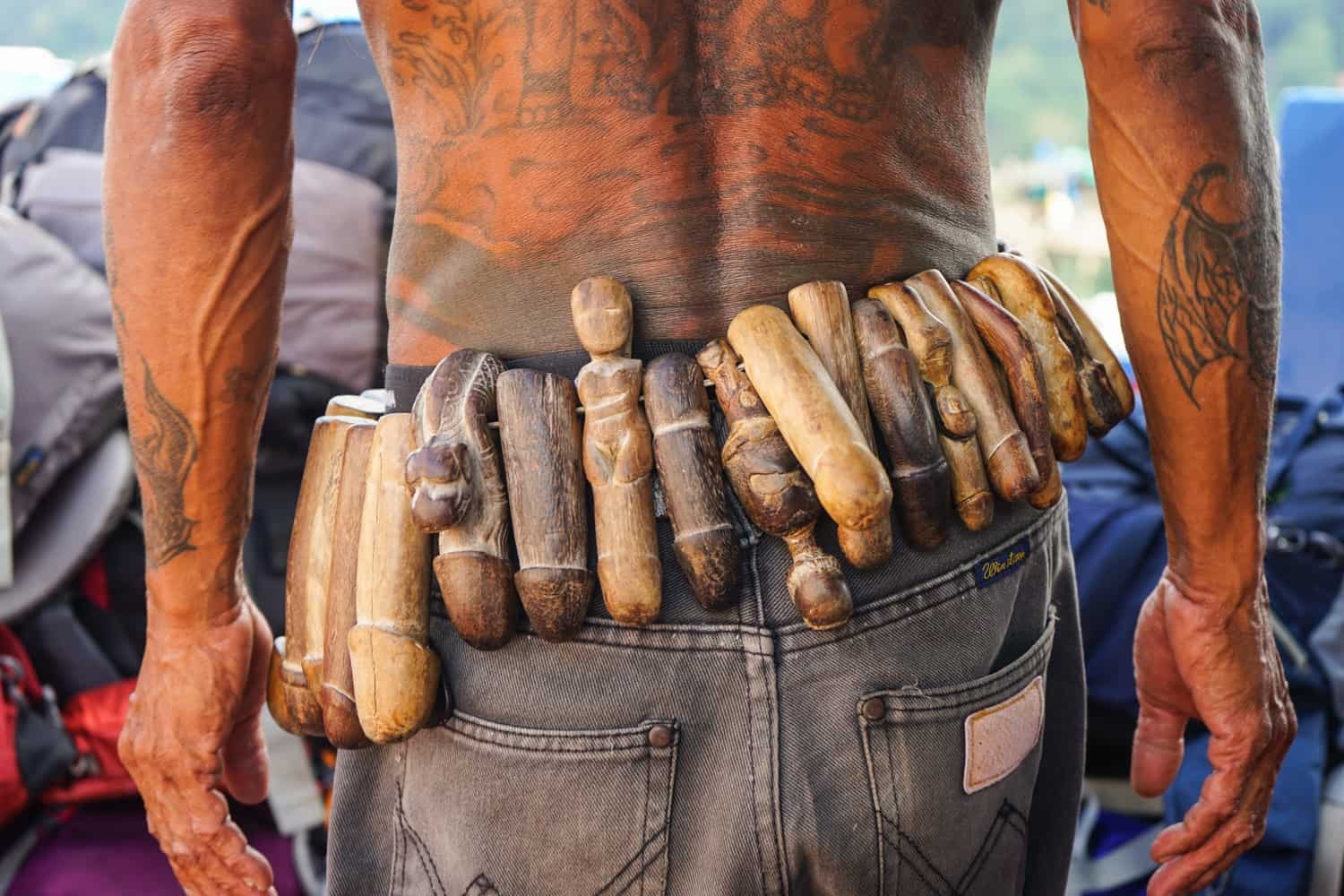 Thai man wearing penis belt