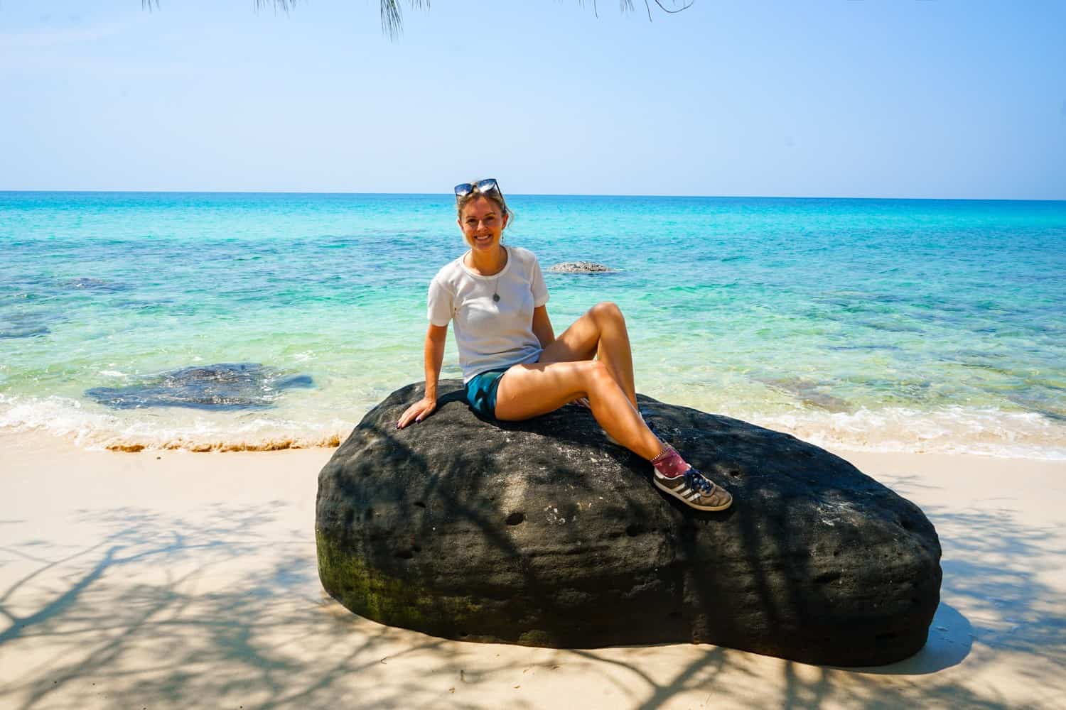 Girl on a rock in Koh Kood