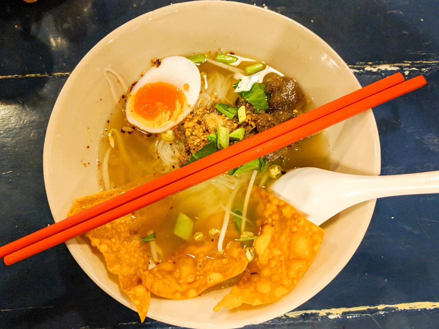 Thai soup with wontons in Bangkok