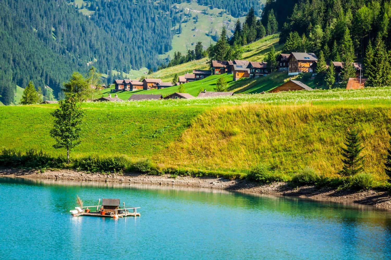 Houses and hills in Steg, Liechtenstein