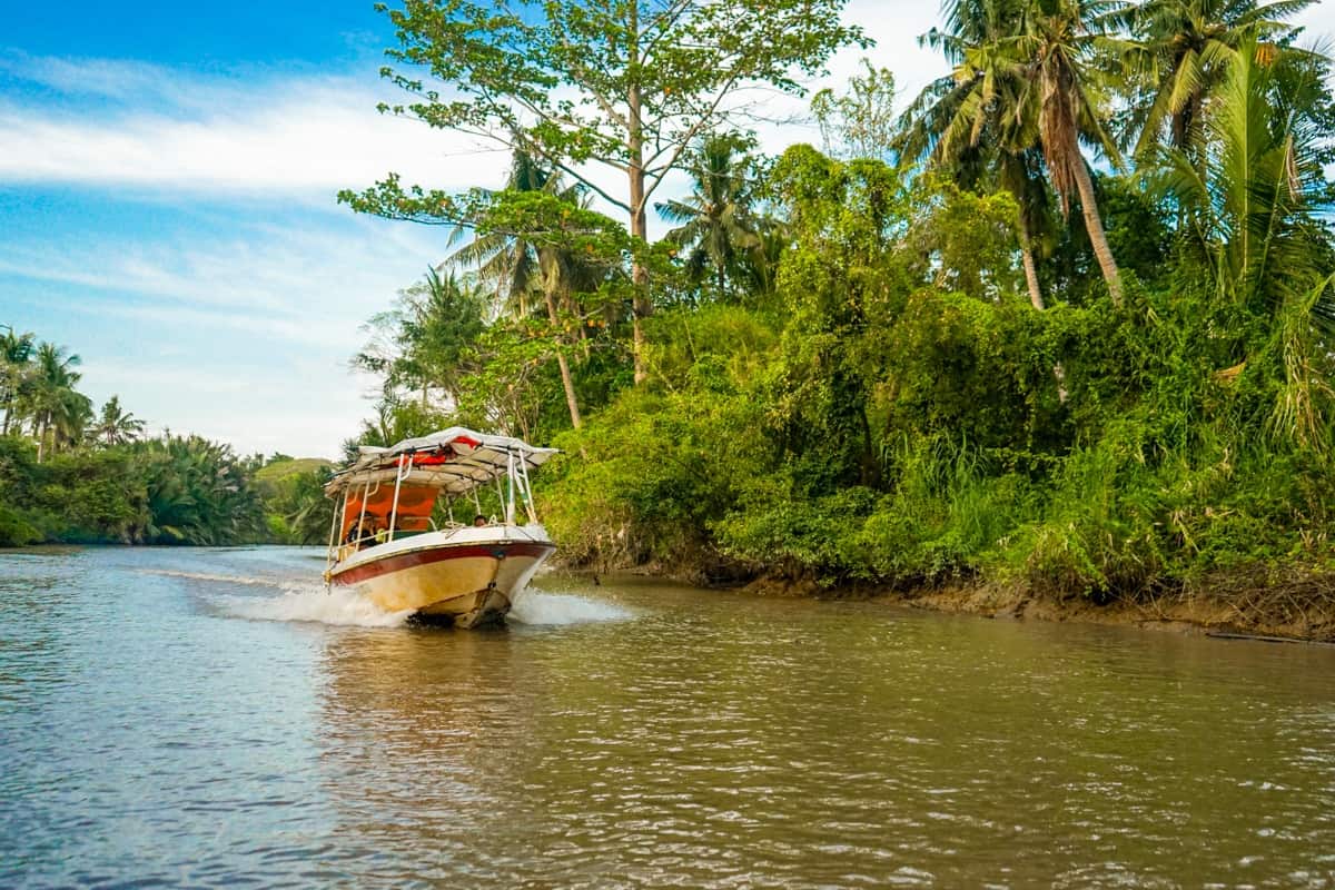 Boat on the river in Kota Belud in Borneo