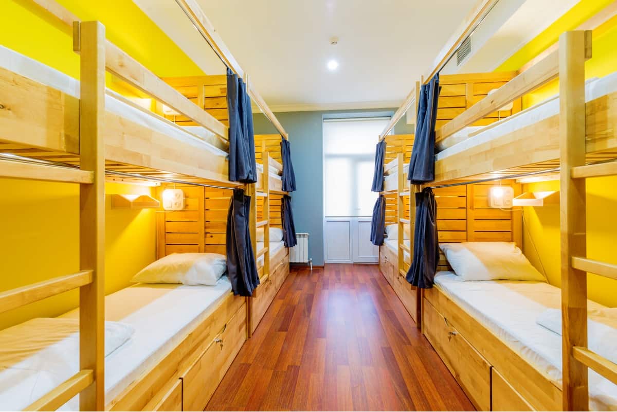 Yellow dorm room in a hostel