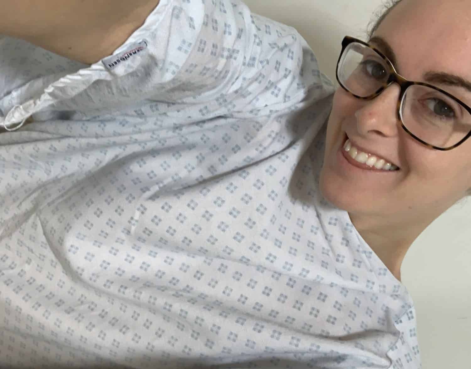 Girl in a hospital gown