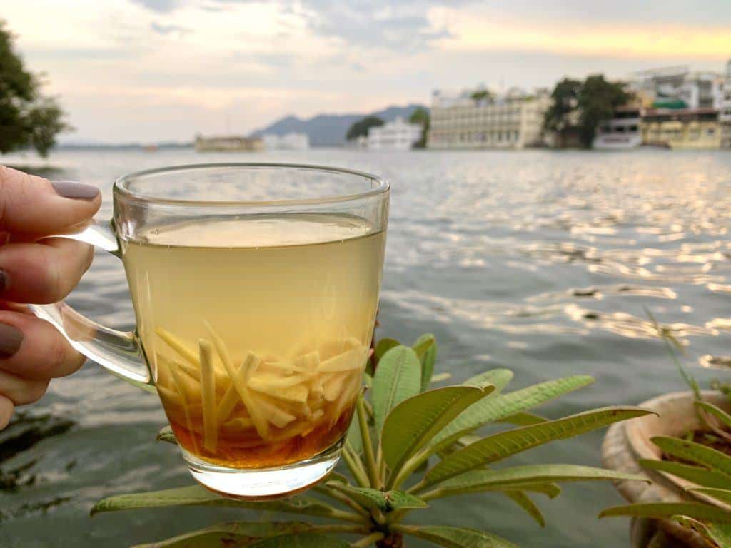 cup of lemon ginger tea in Udaipur India