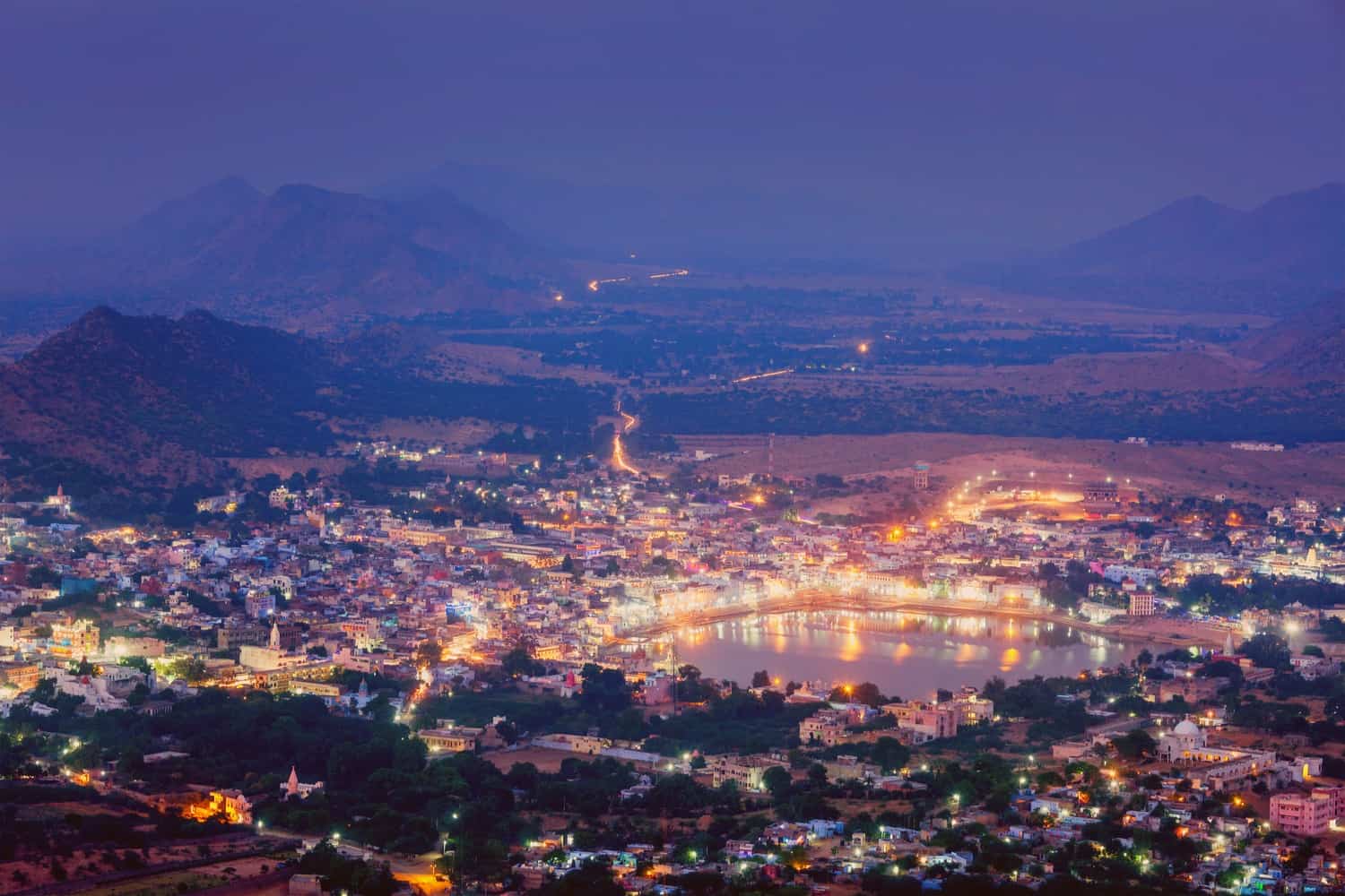 view of pushkar at night