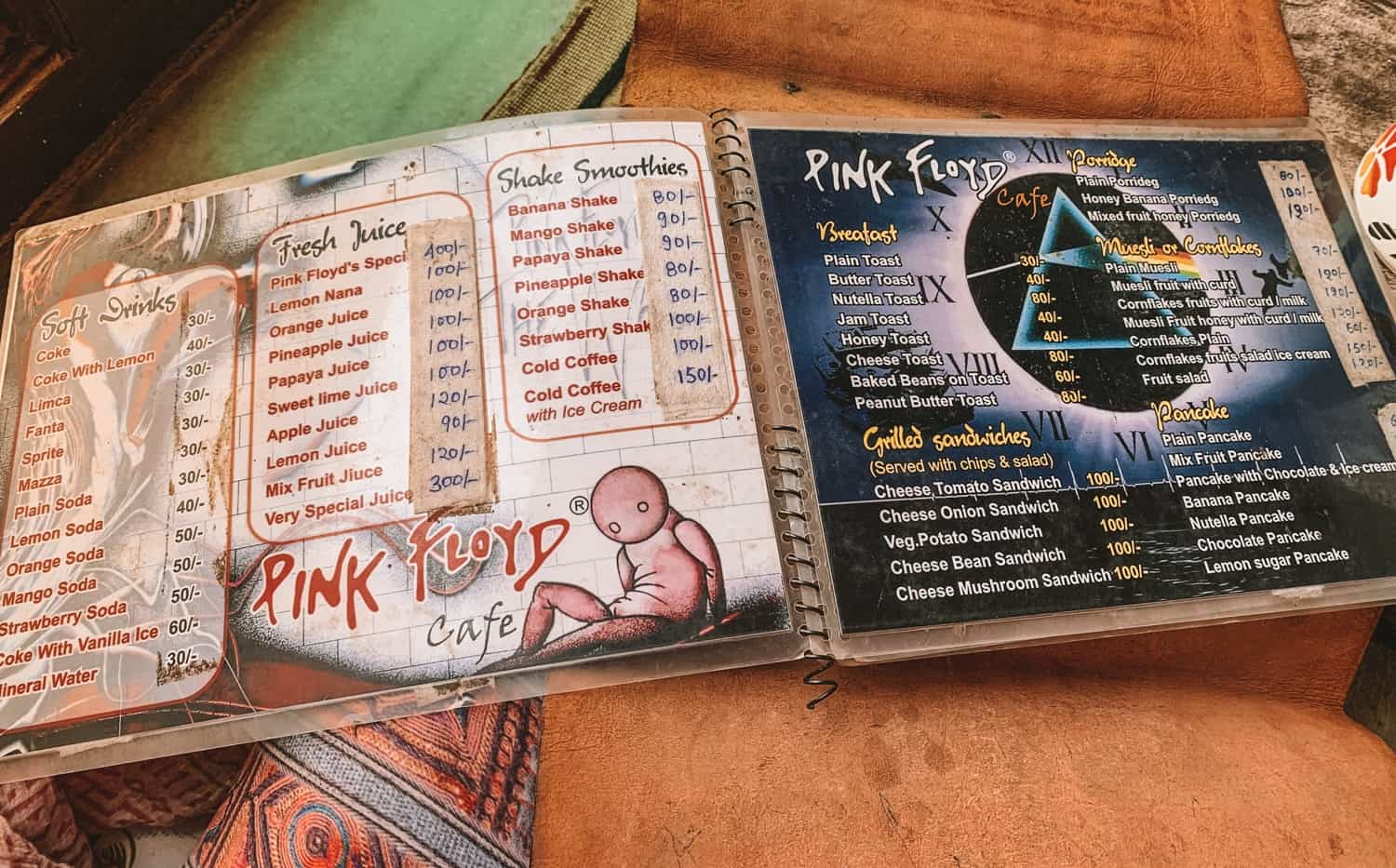 Pink Floyd Cafe menu in Pushkar India