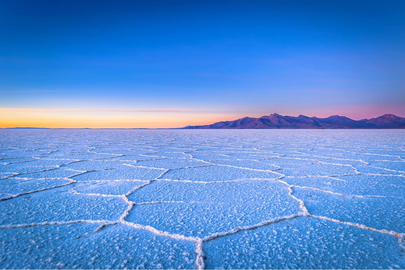 The salt flats of Bolivia at sunset