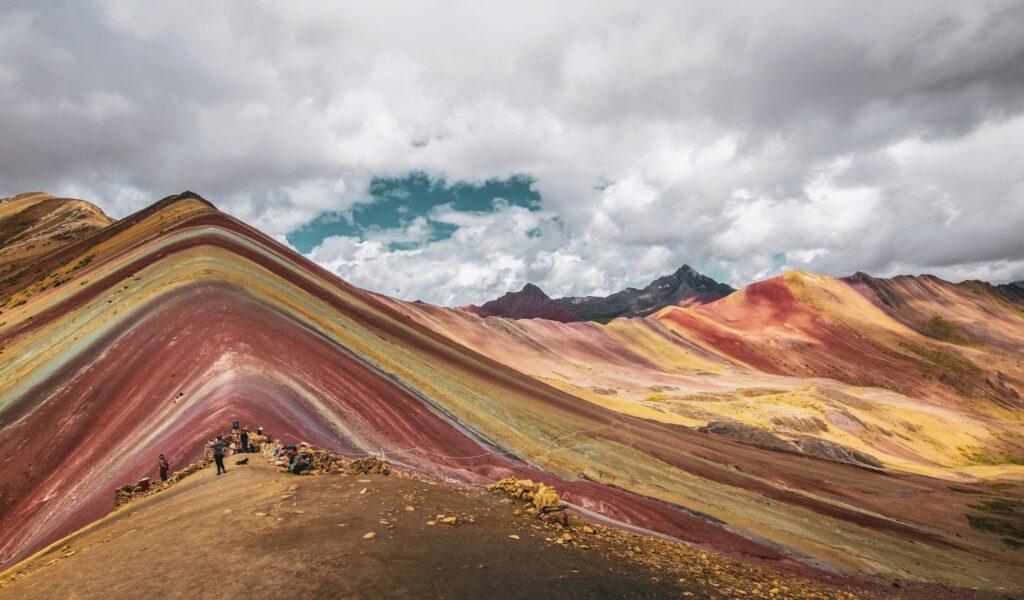 Rainbow Mountain in Peru on a cloudy day