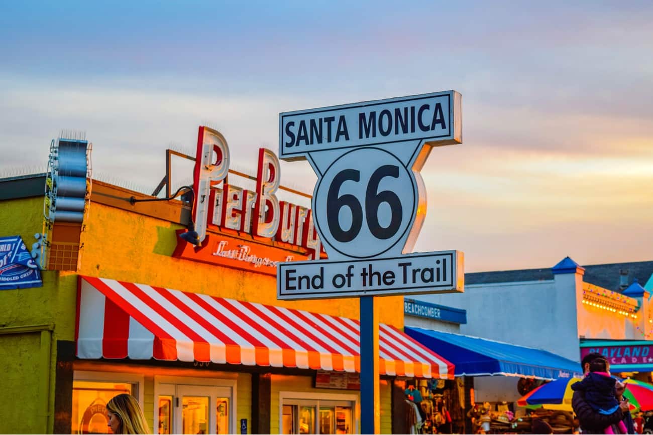 The Route 66 Sign on Santa Monica Pier in Los Angeles, California
