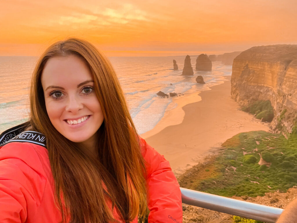 Lauren Juliff at Australia's 12 Apostles at sunset